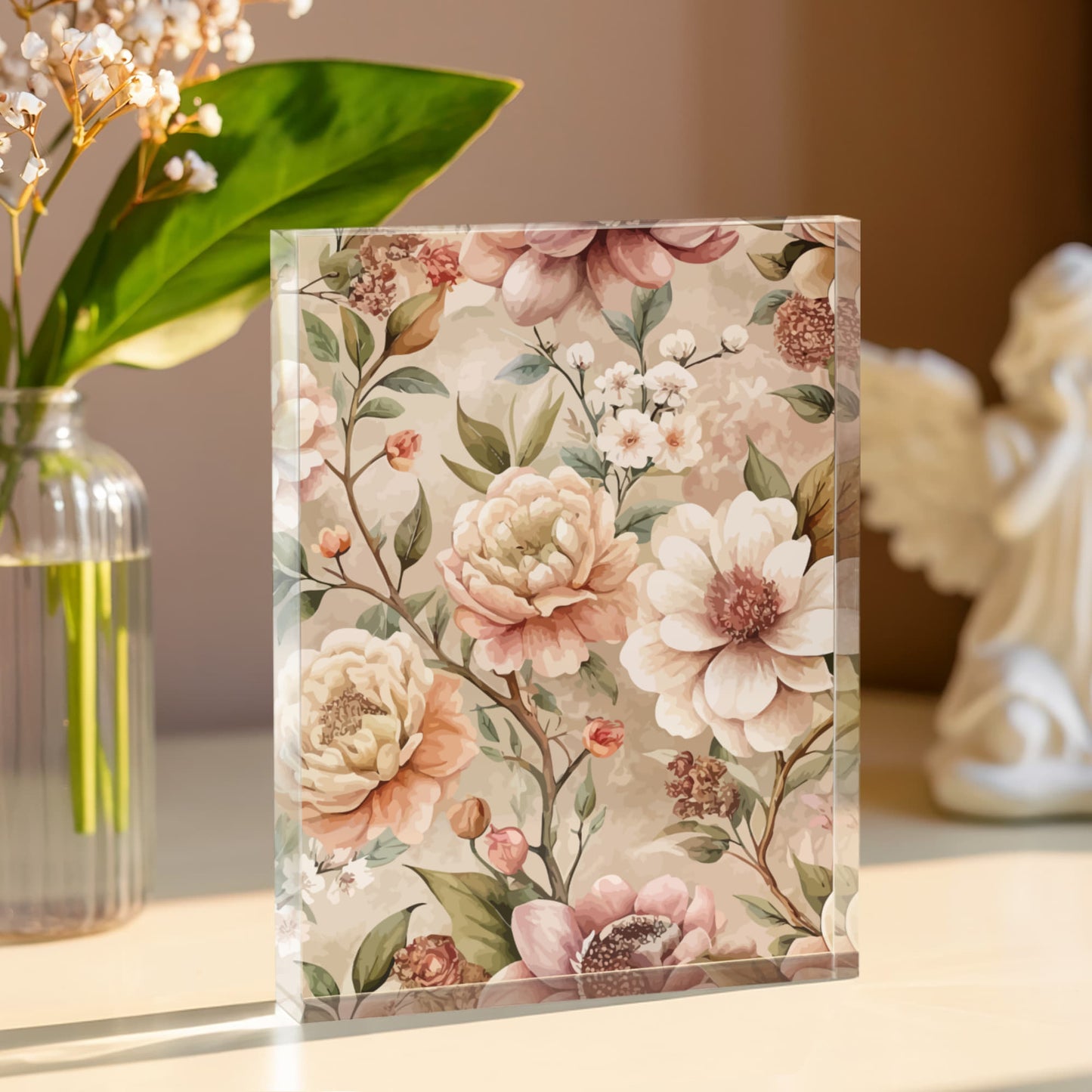 Folk Floral Pattern, Japanese Inspired 03 - 5.25" x 7" Acrylic Block