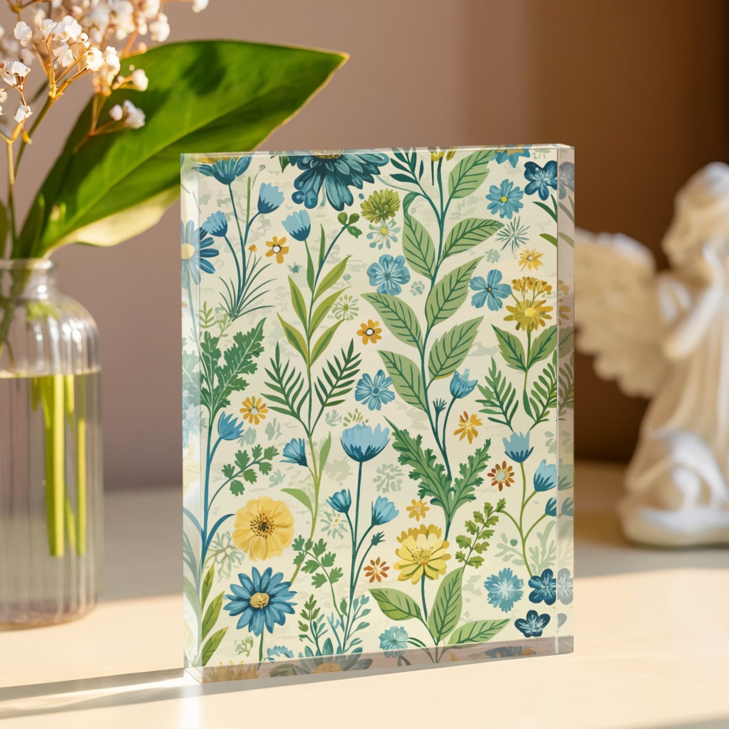 Folk Floral Pattern, Baltic Inspired 01 - 5.25" x 7" Acrylic Block