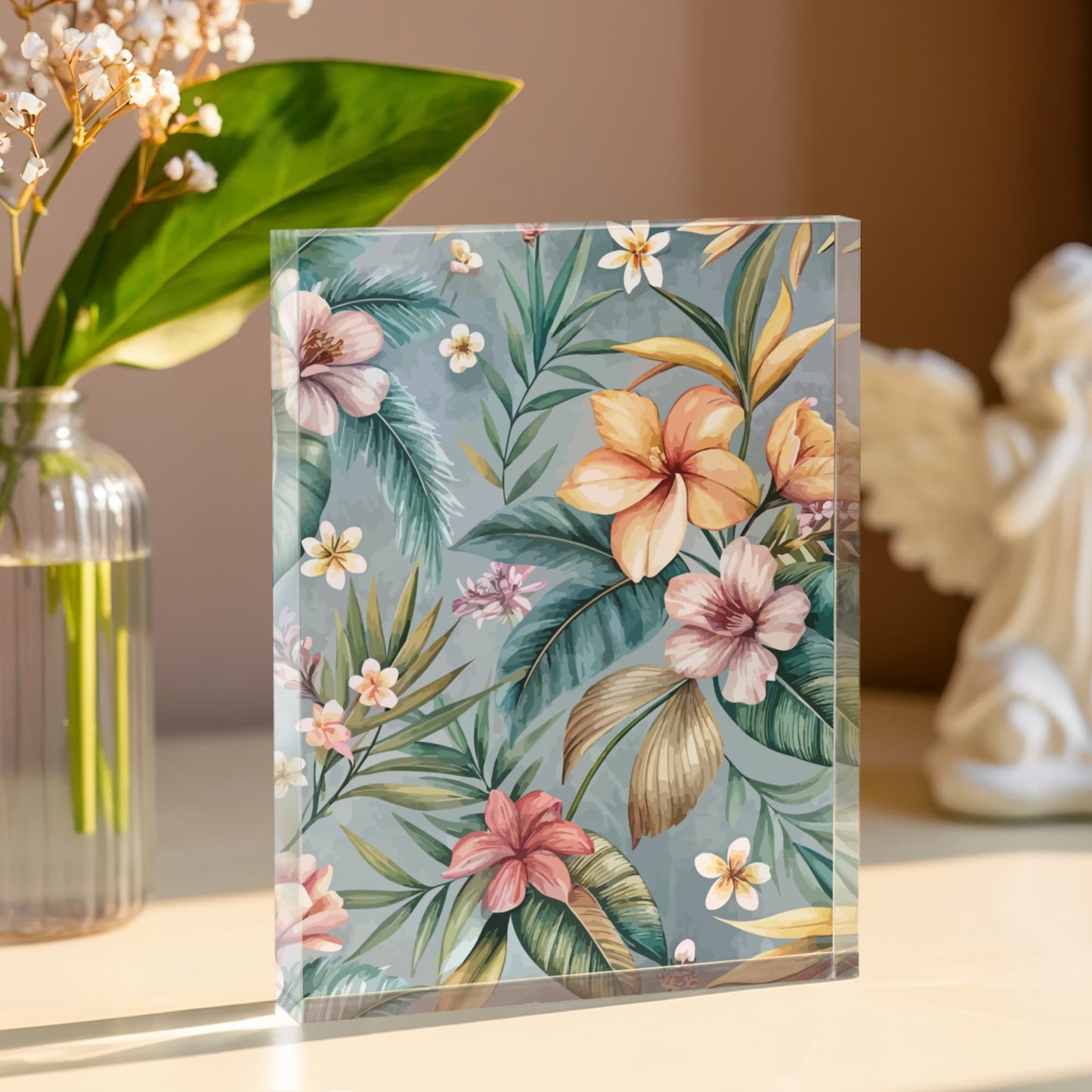 Folk Floral Pattern, Balinese Inspired 07 - 5.25" x 7" Acrylic Block