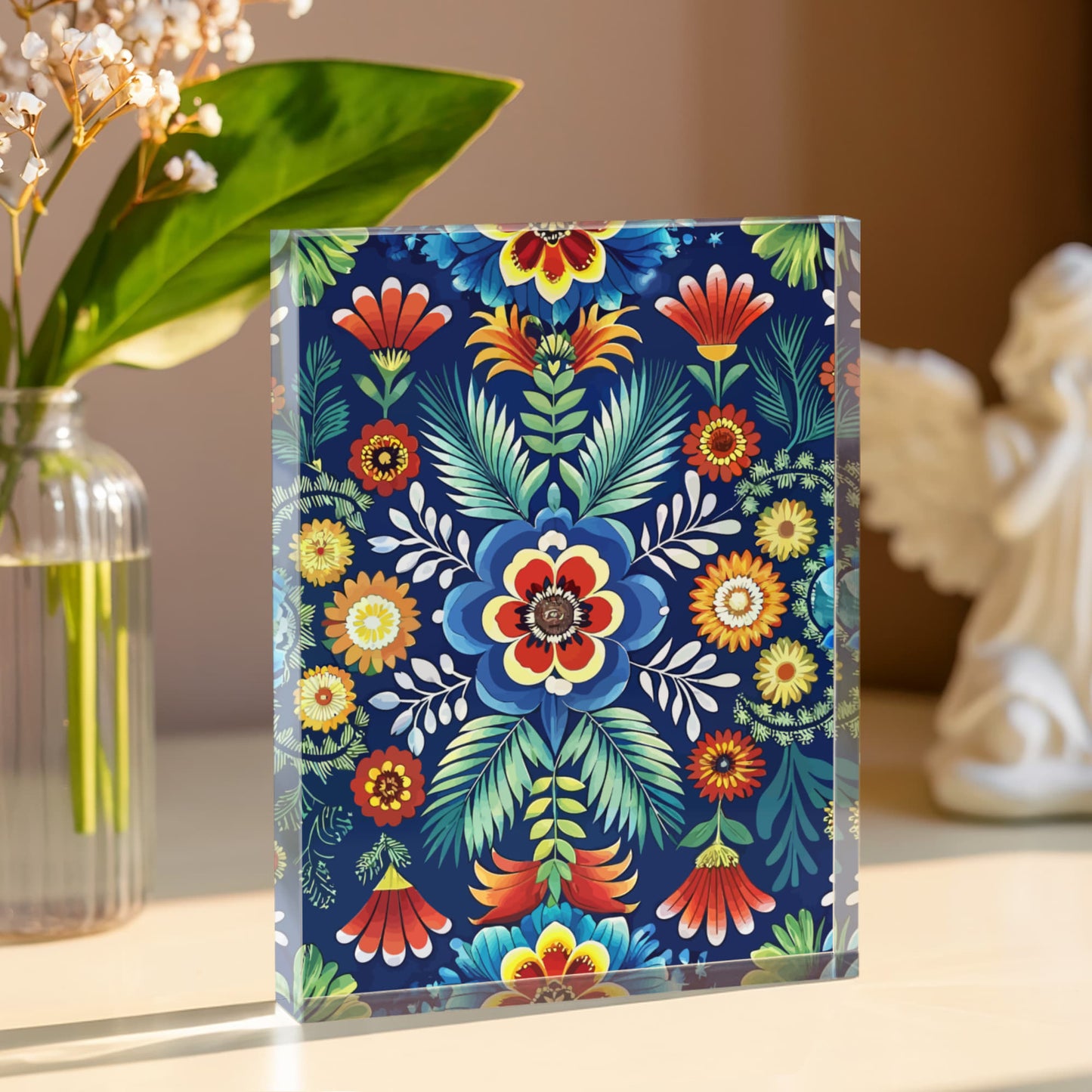 Folk Floral Pattern, Polish Inspired 04 - 5.25" x 7" Acrylic Block