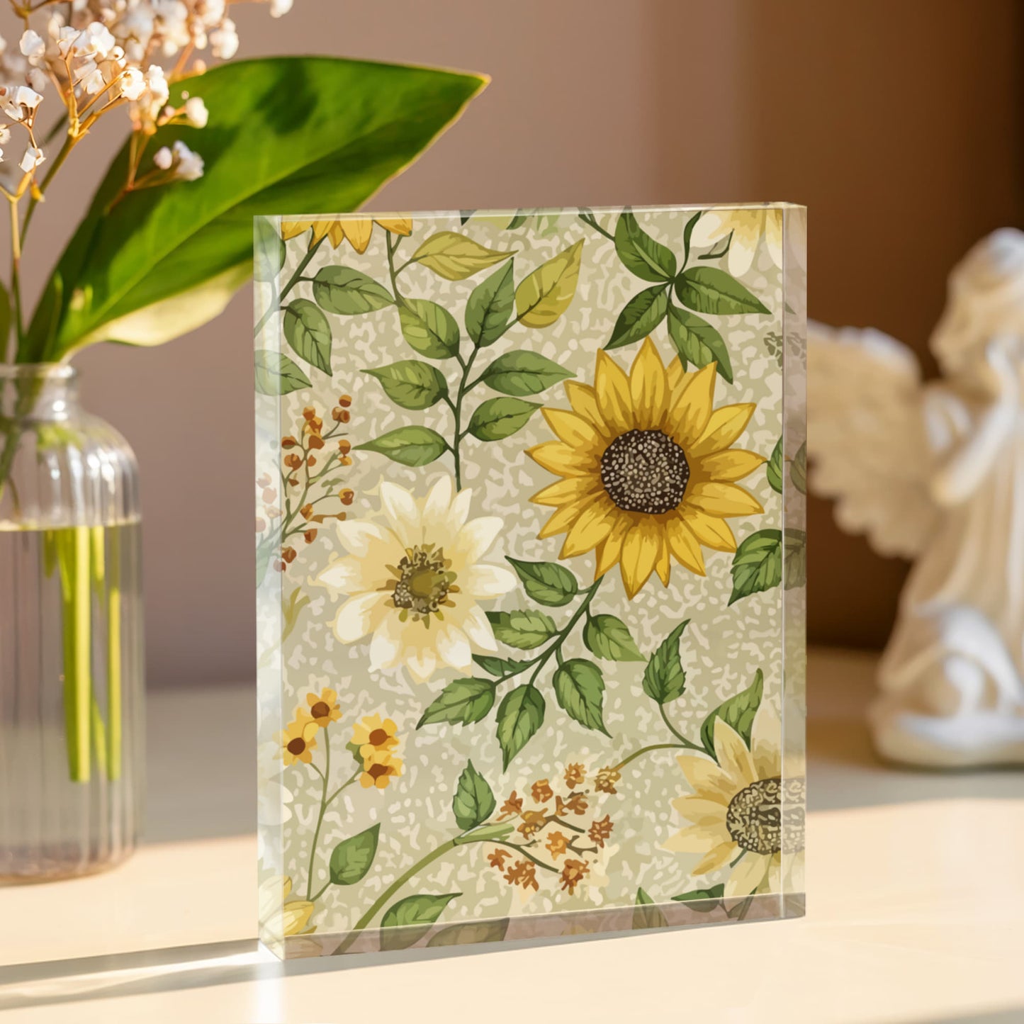 Folk Floral Pattern, Appalachian Inspired 02 - 5.25" x 7" Acrylic Block