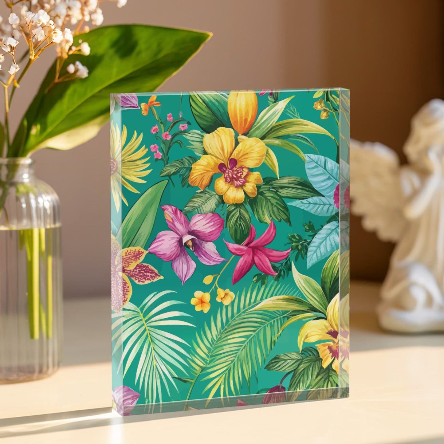 Folk Floral Pattern, Colombian Inspired 02 - 5.25" x 7" Acrylic Block