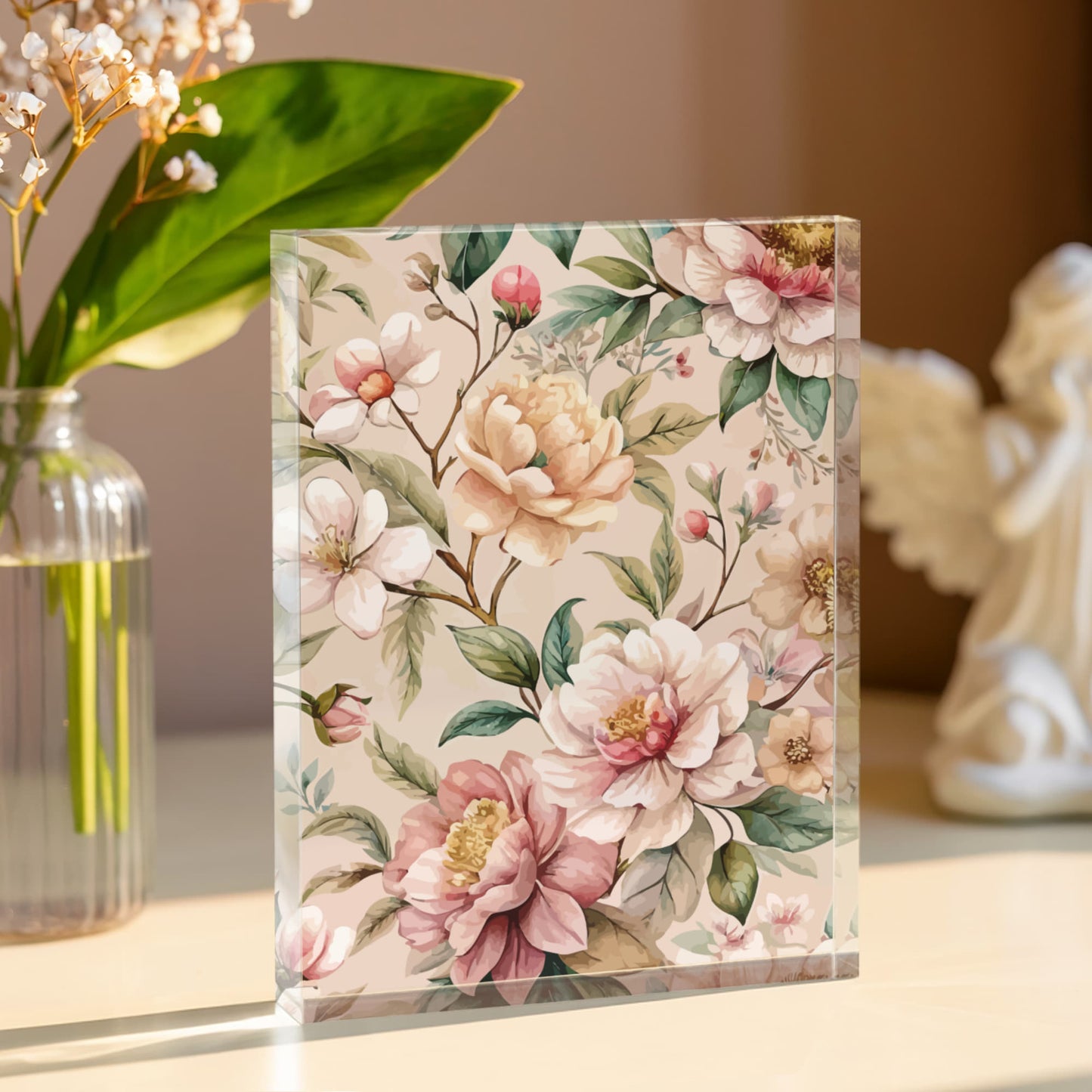 Folk Floral Pattern, Japanese Inspired 01 - 5.25" x 7" Acrylic Block