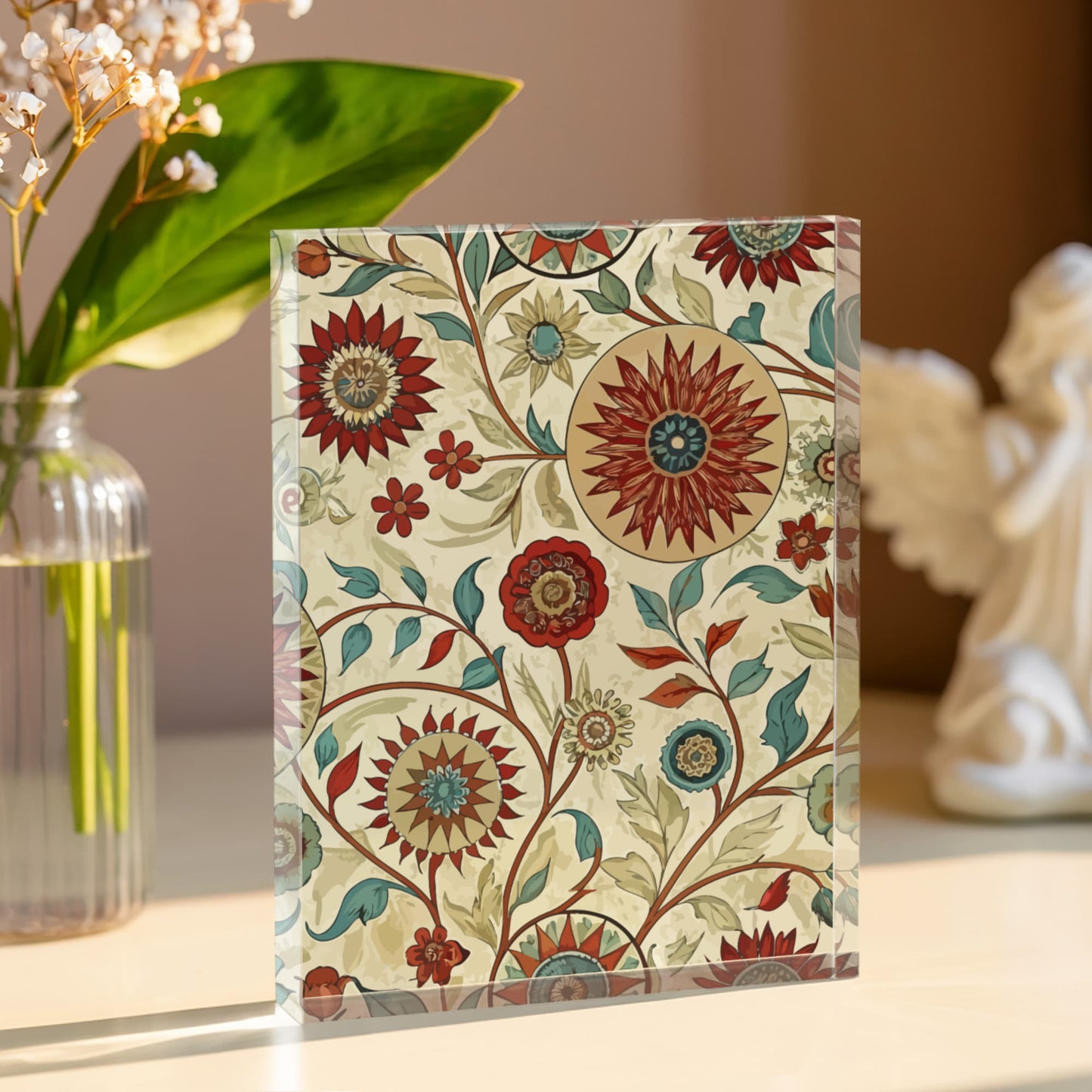 Folk Floral Pattern, Uzbek Inspired 01 - 5.25" x 7" Acrylic Block