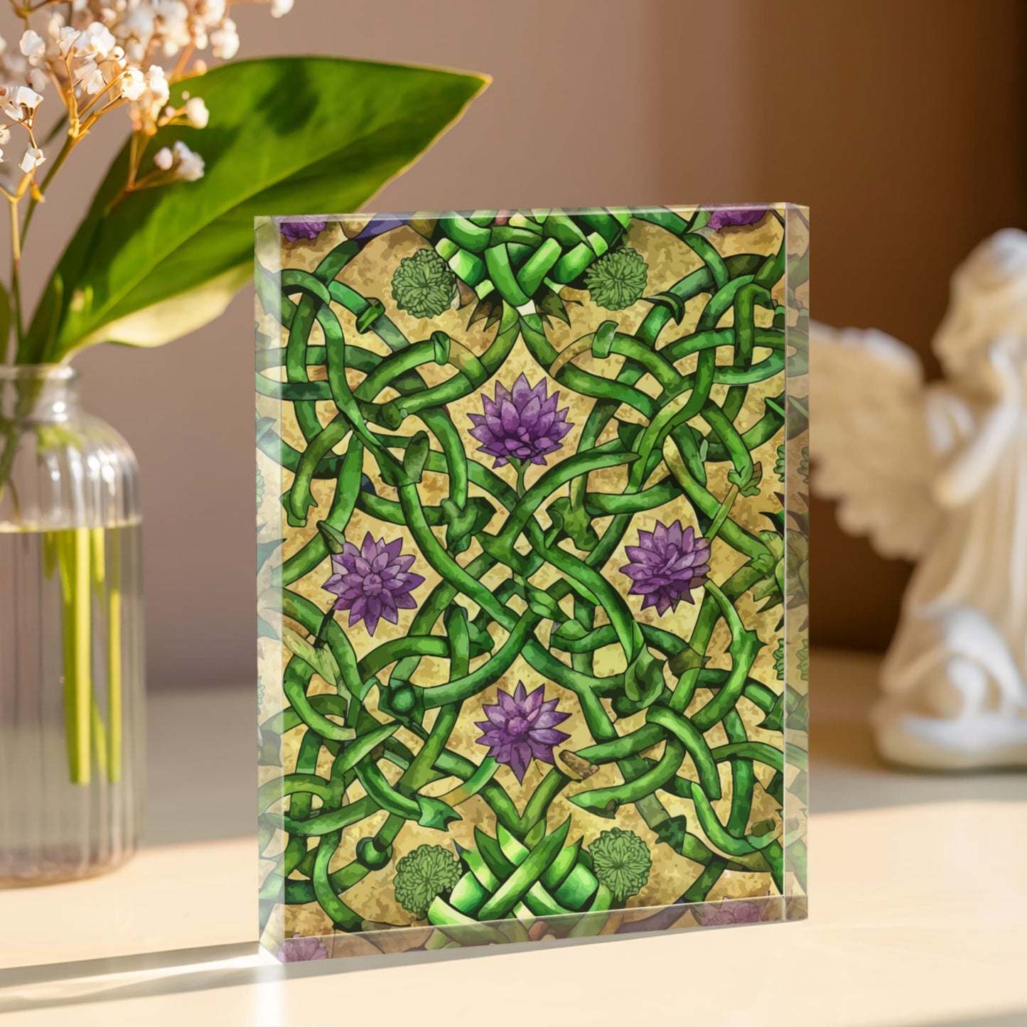 Folk Floral Pattern, Celtic Inspired 06 - 5.25" x 7" Acrylic Block