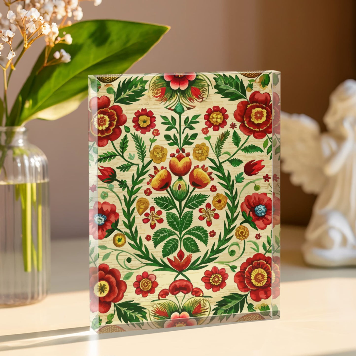 Folk Floral Pattern, Romanian Inspired 06 - 5.25" x 7" Acrylic Block