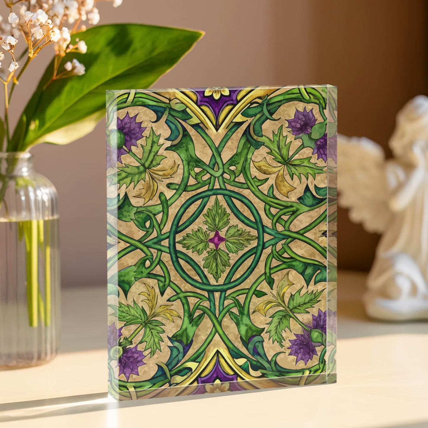 Folk Floral Pattern, Celtic Inspired 01 - 5.25" x 7" Acrylic Block