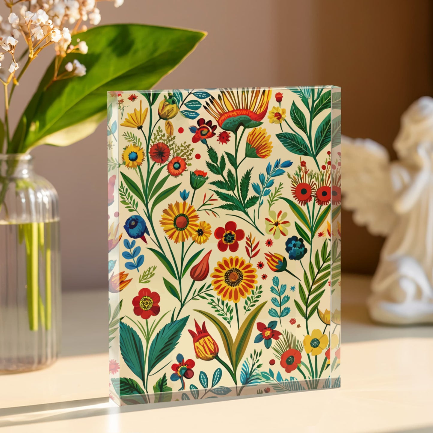 Folk Floral Pattern, Bulgarian Inspired 01 - 5.25" x 7" Acrylic Block
