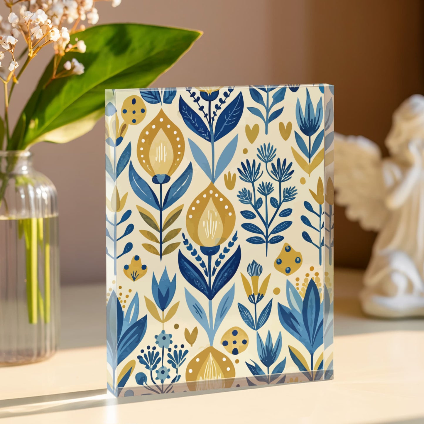 Folk Floral Pattern, Scandinavian Inspired 03 - 5.25" x 7" Acrylic Block