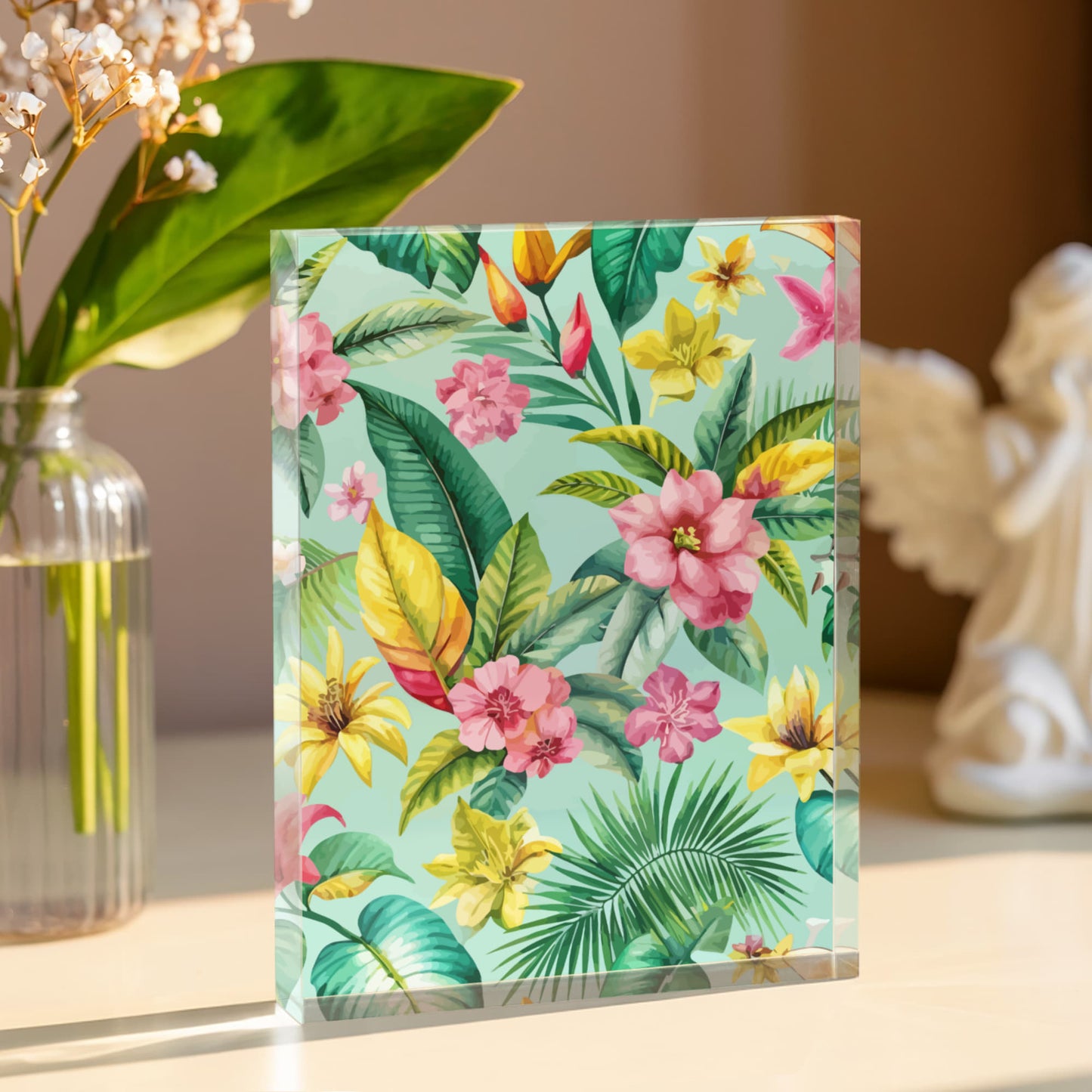 Folk Floral Pattern, Caribbean Inspired 01 - 5.25" x 7" Acrylic Block