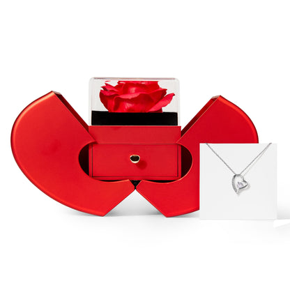 Forever Love Necklace With Red Heart Rose Gift Box