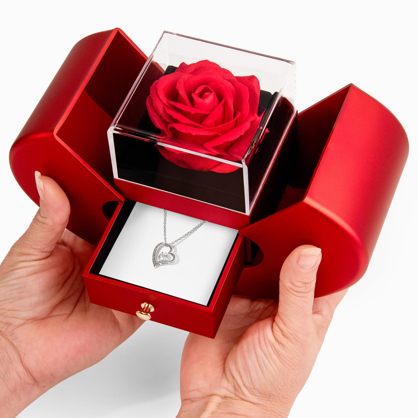 Forever Love Necklace With Red Heart Rose Gift Box