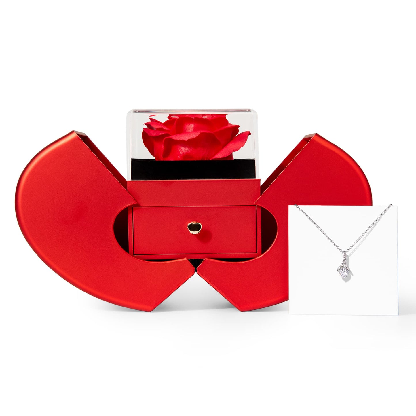 Alluring Beauty Necklace With Red Heart Rose Gift Box