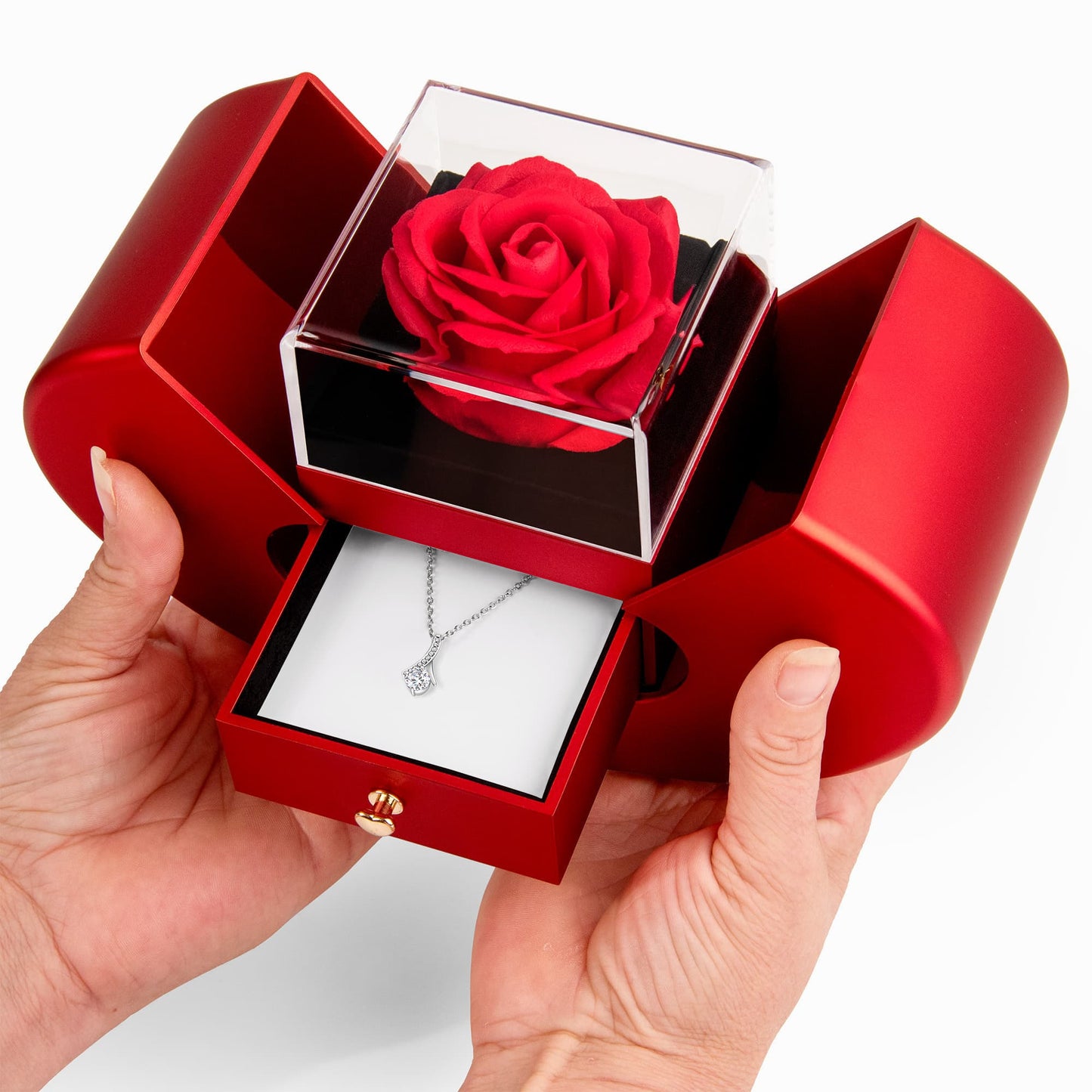 Alluring Beauty Necklace With Red Heart Rose Gift Box