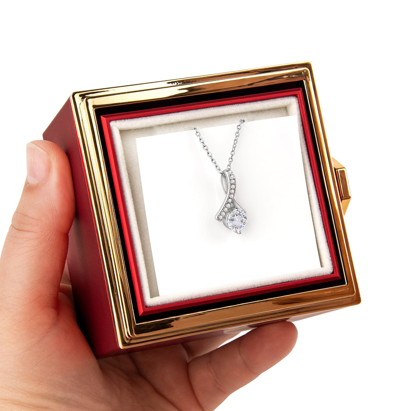 Alluring Beauty Necklace With Rotating Rose Gift Box