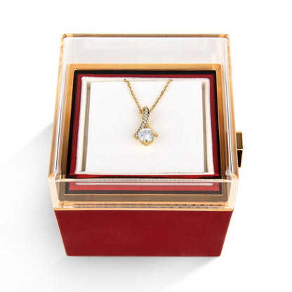 18K Yellow Gold Finish Alluring Beauty Necklace With Rotating Rose Gift Box