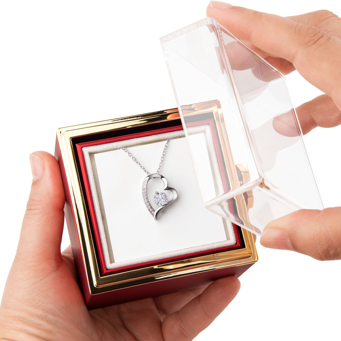Forever Love Necklace With Rotating Rose Gift Box