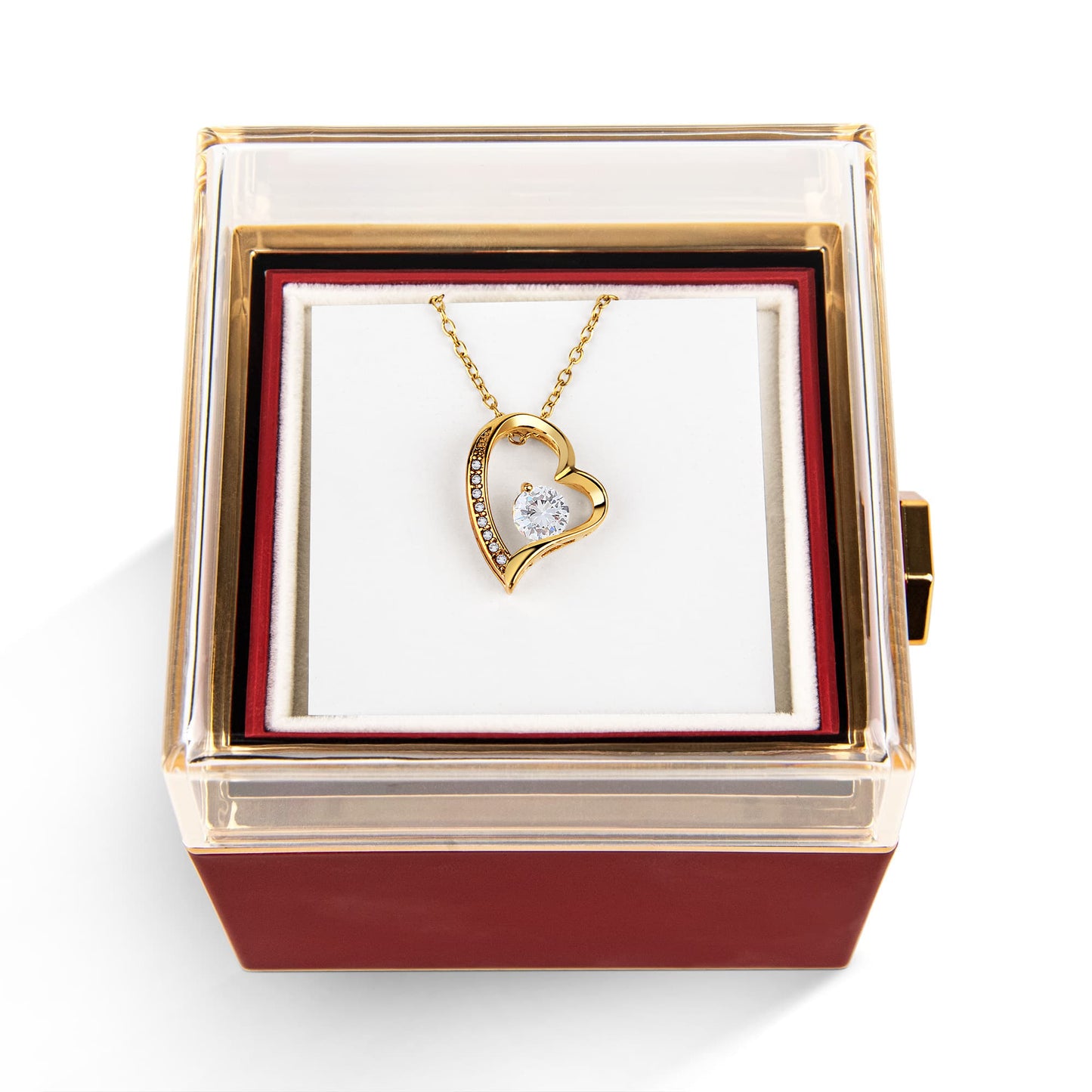 18k Yellow Gold Finish Forever Love Necklace With Rotating Rose Gift Box