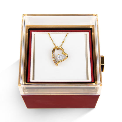 18k Yellow Gold Finish Forever Love Necklace With Rotating Rose Gift Box