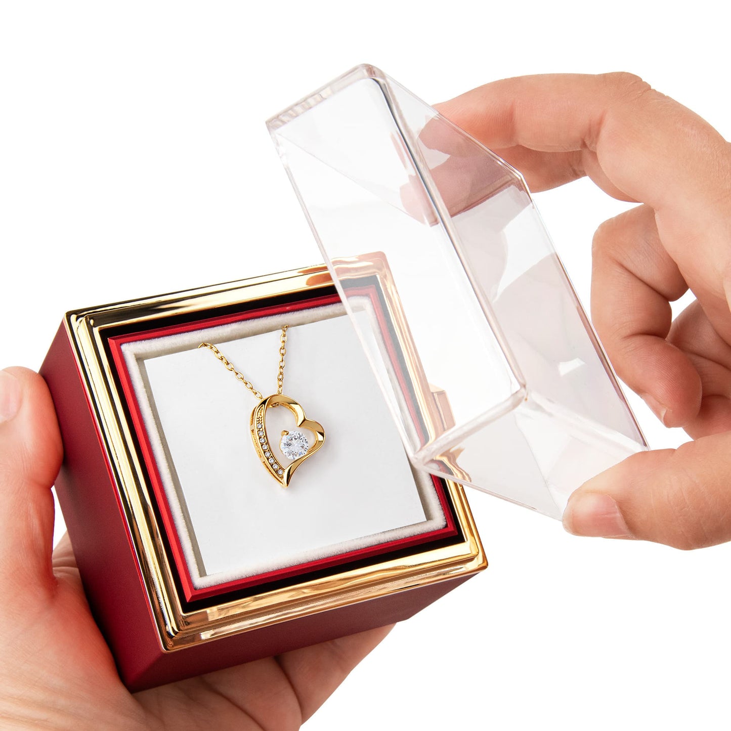 18k Yellow Gold Finish Forever Love Necklace With Rotating Rose Gift Box