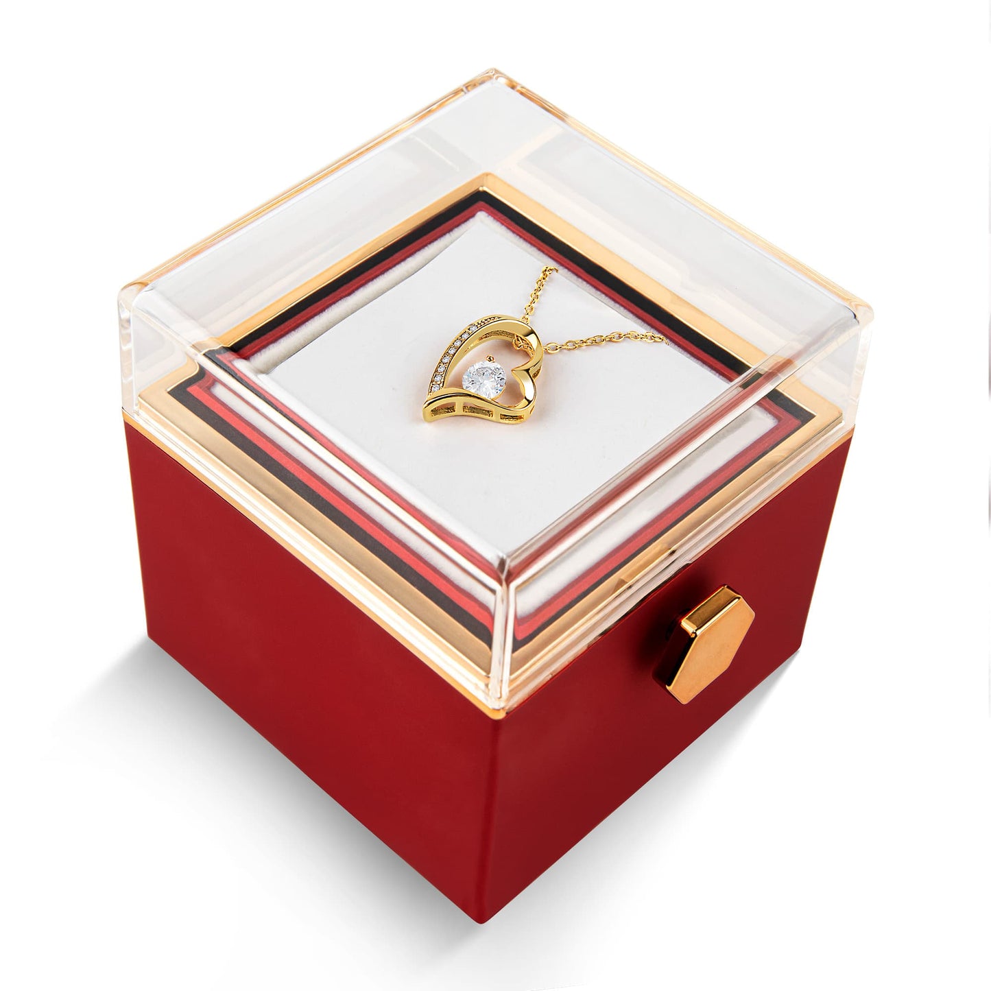 18k Yellow Gold Finish Forever Love Necklace With Rotating Rose Gift Box