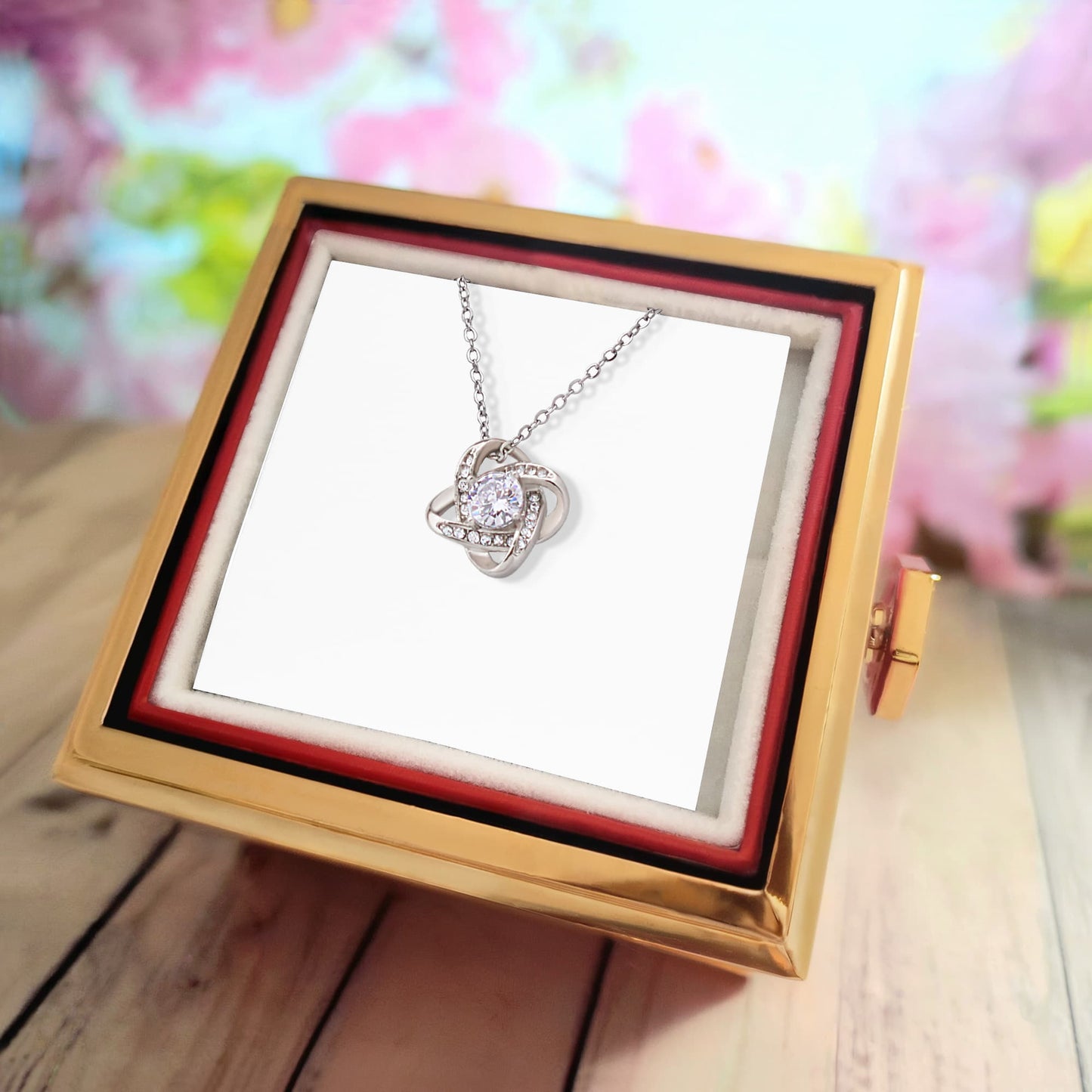 Love Knot Necklace With Rotating Rose Gift Box
