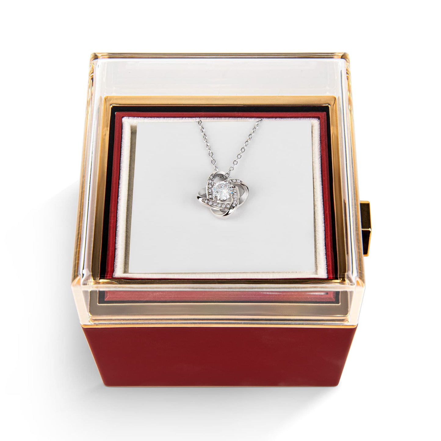 Love Knot Necklace With Rotating Rose Gift Box