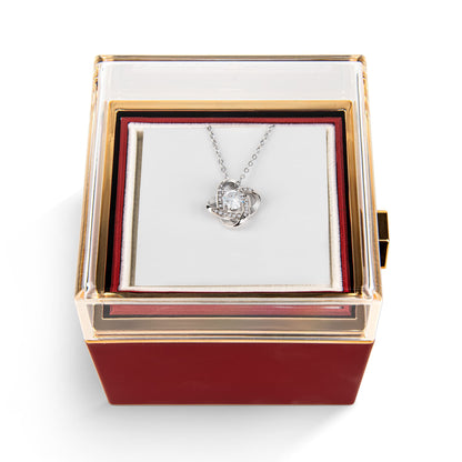 Love Knot Necklace With Rotating Rose Gift Box