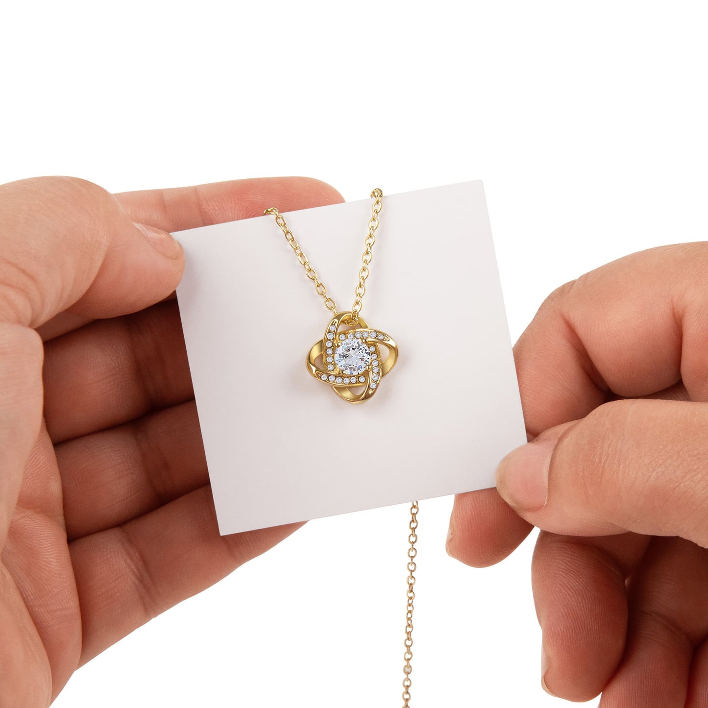 18K Yellow Gold Finish Love Knot Necklace With Rotating Rose Gift Box