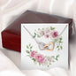 Watercolor Pink Floral Frame 2 - Interlocking Hearts Necklace With Mahogany Style Luxury Box