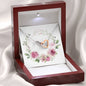 Watercolor Pink Floral Frame 1 - Interlocking Hearts Necklace With Mahogany Style Luxury Box
