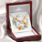 Boho Flowers Wreath Watercolor 13 - Interlocking Hearts Necklace With Mahogany Style Luxury Box