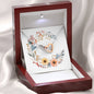 Boho Flowers Wreath Watercolor 04 - Interlocking Hearts Necklace With Mahogany Style Luxury Box