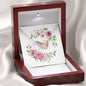 Watercolor Pink Floral Frame 2 - Interlocking Hearts Necklace With Mahogany Style Luxury Box