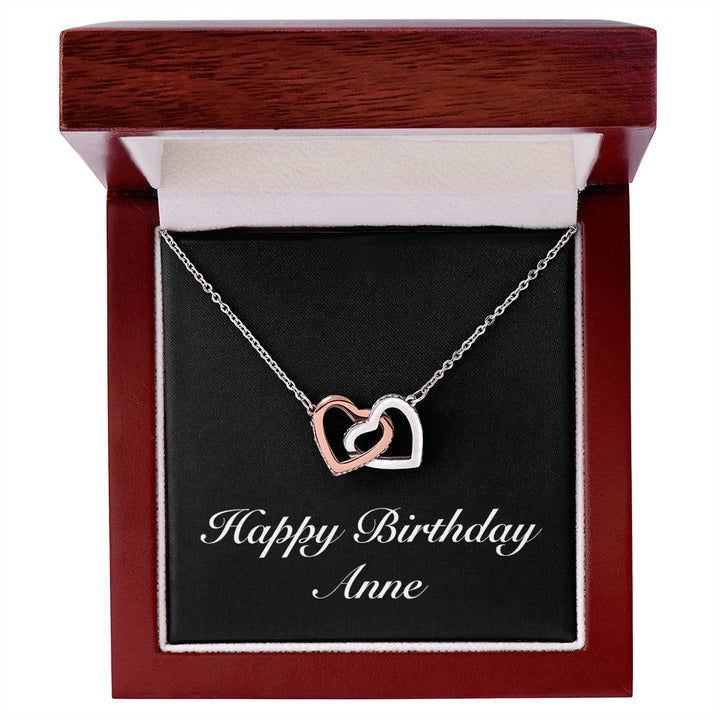 Happy Birthday Anne v2 - Interlocking Hearts Necklace With Mahogany Style Luxury Box