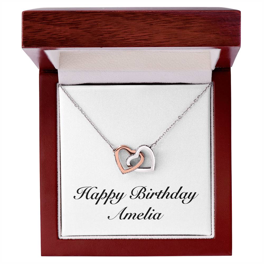 Happy Birthday Amelia - Interlocking Hearts Necklace With Mahogany Style Luxury Box