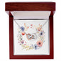 Boho Flowers Wreath Watercolor 18 - Interlocking Hearts Necklace With Mahogany Style Luxury Box