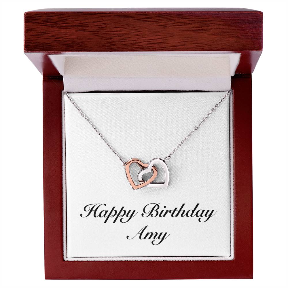 Happy Birthday Amy - Interlocking Hearts Necklace With Mahogany Style Luxury Box