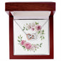 Watercolor Pink Floral Frame 2 - Interlocking Hearts Necklace With Mahogany Style Luxury Box