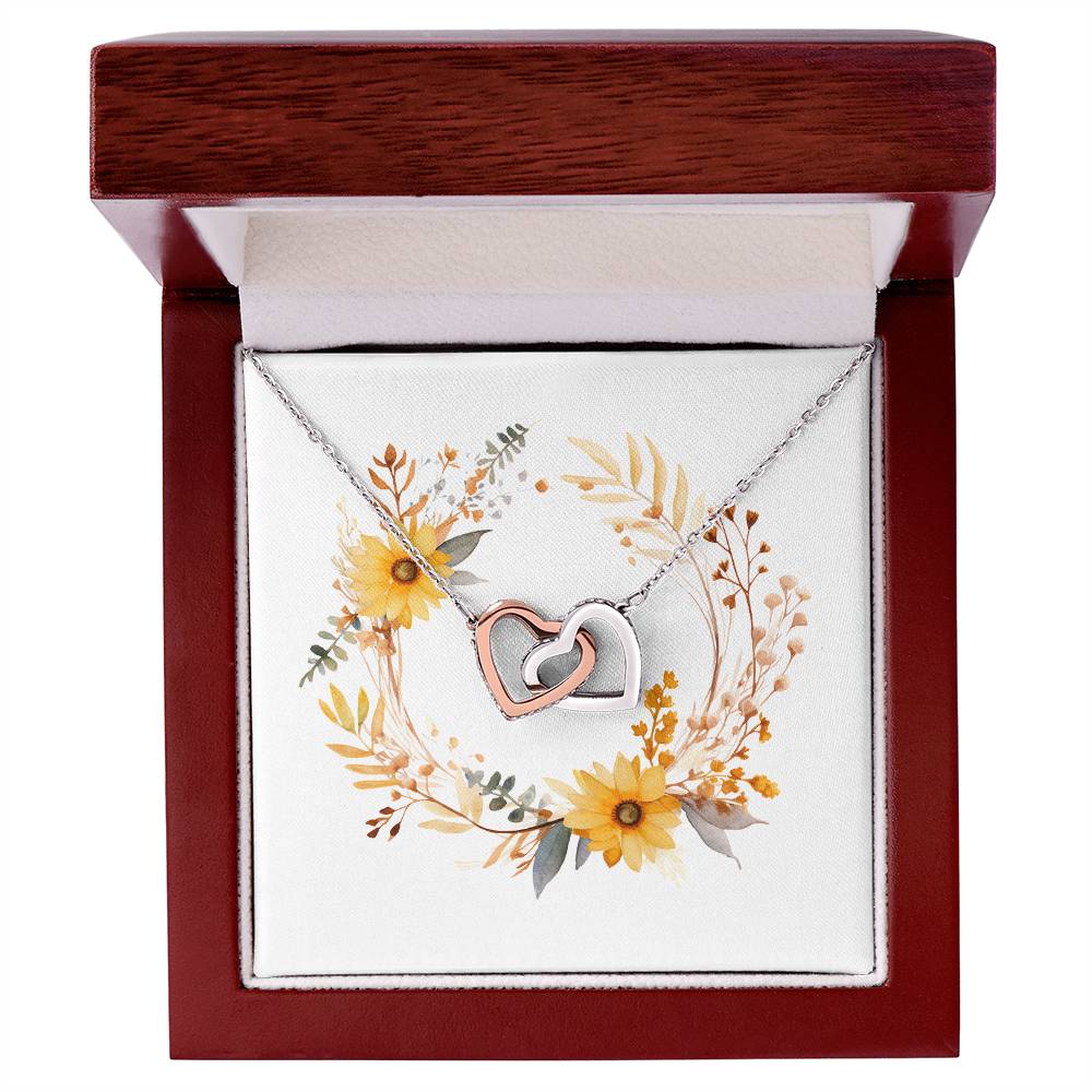 Boho Flowers Wreath Watercolor 05 - Interlocking Hearts Necklace With Mahogany Style Luxury Box