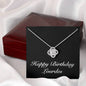Happy Birthday Lourdes v2 - Love Knot Necklace With Mahogany Style Luxury Box