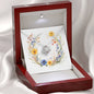 Boho Flowers Wreath Watercolor 12 - Love Knot Necklace With Mahogany Style Luxury Box