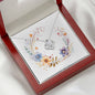 Boho Flowers Wreath Watercolor 11 - Love Knot Necklace With Mahogany Style Luxury Box