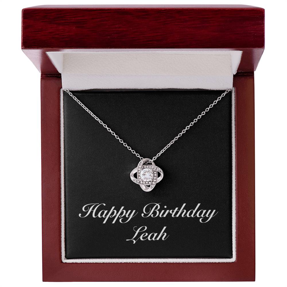 Happy Birthday Leah v2 - Love Knot Necklace With Mahogany Style Luxury Box