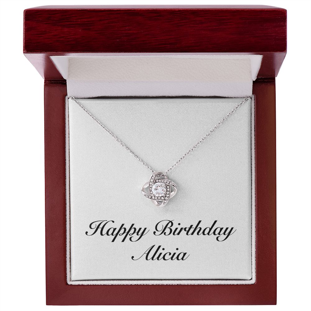 Happy Birthday Alicia - Love Knot Necklace With Mahogany Style Luxury Box