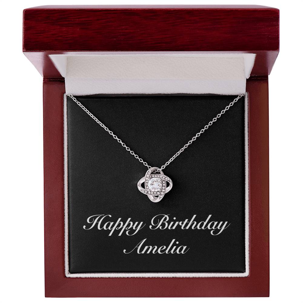 Happy Birthday Amelia v2 - Love Knot Necklace With Mahogany Style Luxury Box