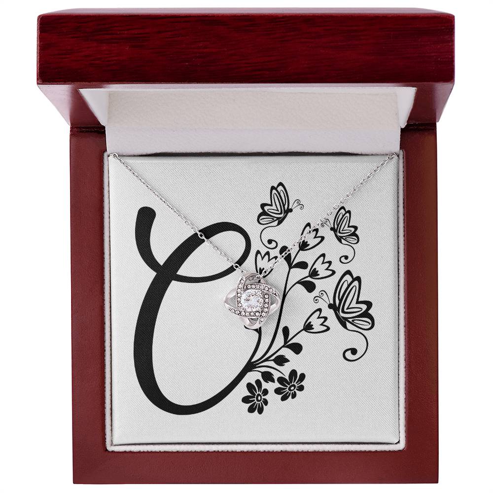 Botanical Monogram C - Love Knot Necklace With Mahogany Style Luxury Box