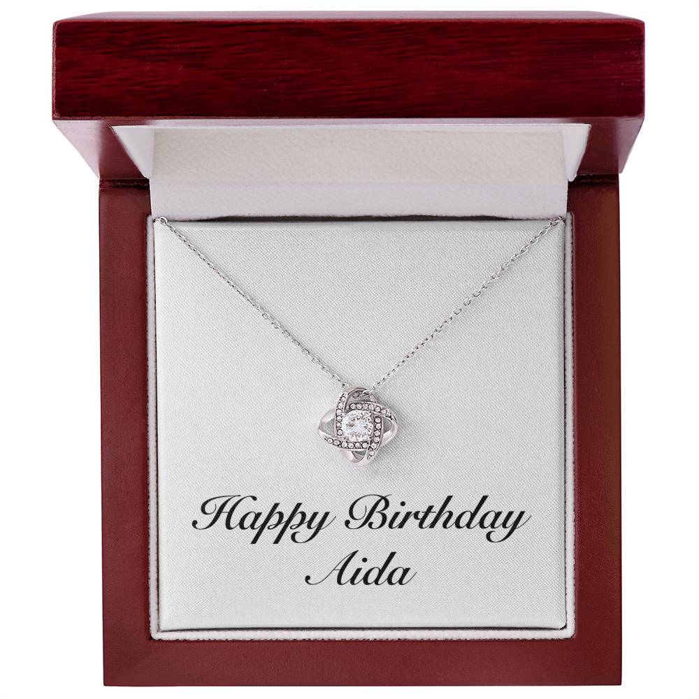 Happy Birthday Aida - Love Knot Necklace With Mahogany Style Luxury Box