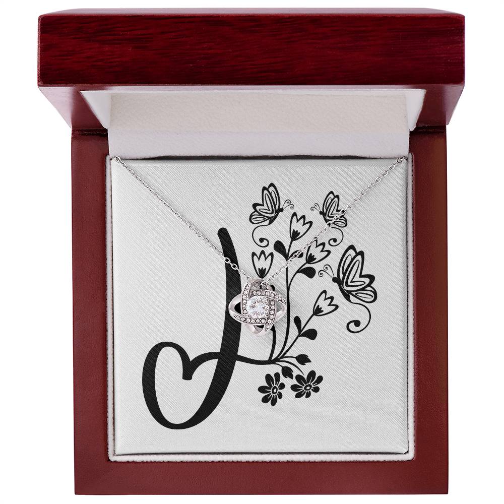 Botanical Monogram J - Love Knot Necklace With Mahogany Style Luxury Box
