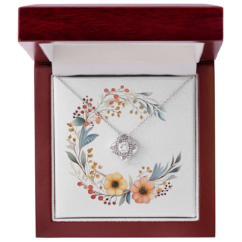 Boho Flowers Wreath Watercolor 04 - Love Knot Necklace With Mahogany Style Luxury Box